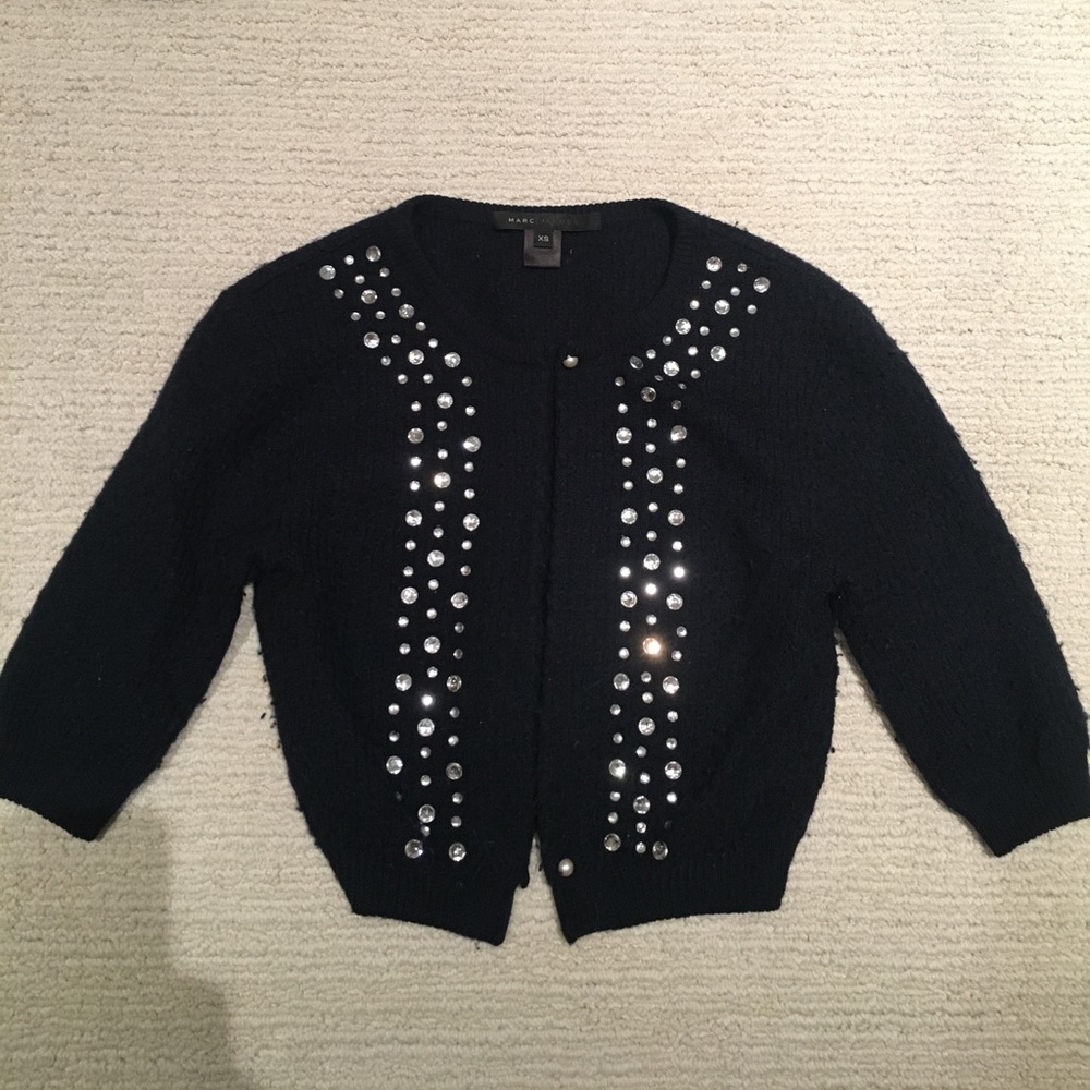 XS Marc Jacobs Navy Knitted Bolero Cardigan w Gems